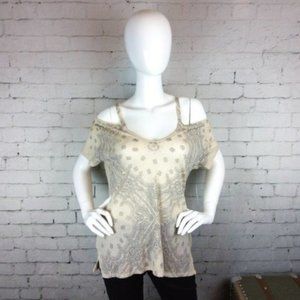 Lucky Brand Boho Paisley Bandana Print Cold-shoulder Top In Cream Size Medium